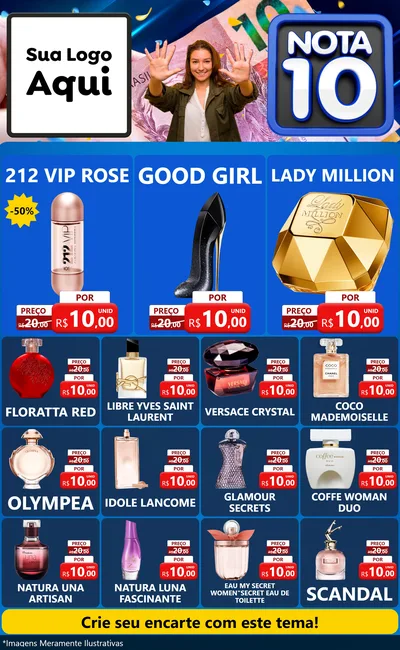 Modelo de Encarte para Encarte Grande com o tema Nota 10 para Perfumes