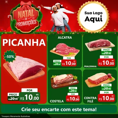 Modelo de Rede Social para Feed Facebook com o tema Natal de Promoções para Açougue