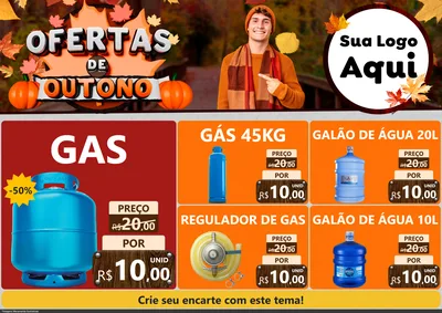 Modelo de Encarte para Encarte A4 Horizontal com o tema Ofertas de Outono para Água e gás