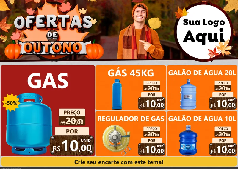 Modelo de Encarte para Encarte A4 Horizontal com o tema Ofertas de Outono para Água e gás