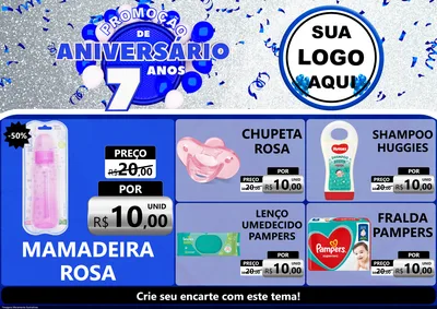 Modelo de Encarte para Encarte A4 Horizontal com o tema Promoção de Aniversário - 7 Anos para Bebês