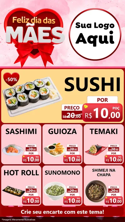 Modelo de Rede Social para Stories com o tema Feliz Dia Das Mães para Comida japonesa