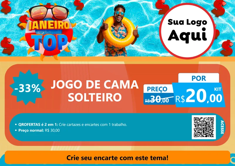 Modelo de Cartaz para Cartaz A4 Horizontal com o tema Janeiro Top para Cama, Mesa e Banho