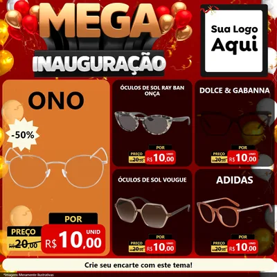 Modelo de Rede Social para Feed Facebook com o tema Mega Inauguração para Óticas