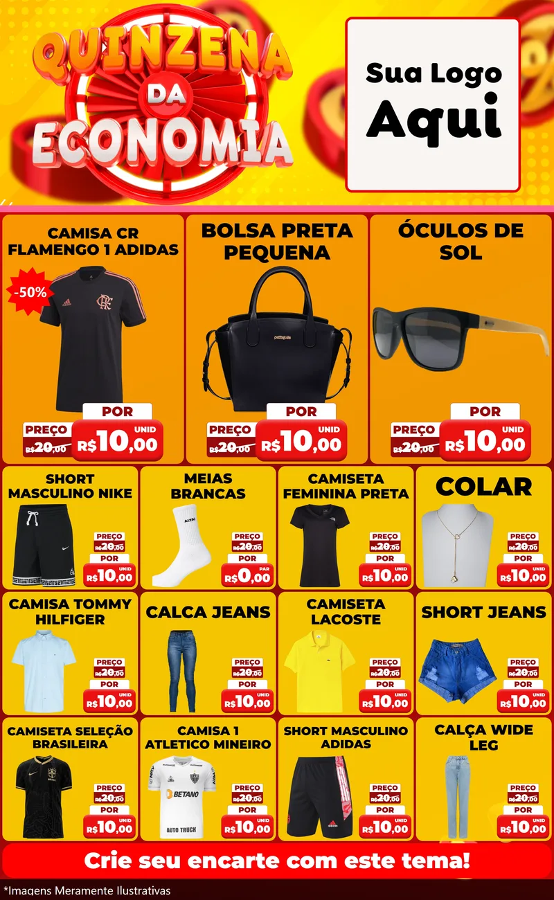 Modelo de Encarte para Encarte Grande com o tema Quinzena Da Economia para Roupas e acessórios