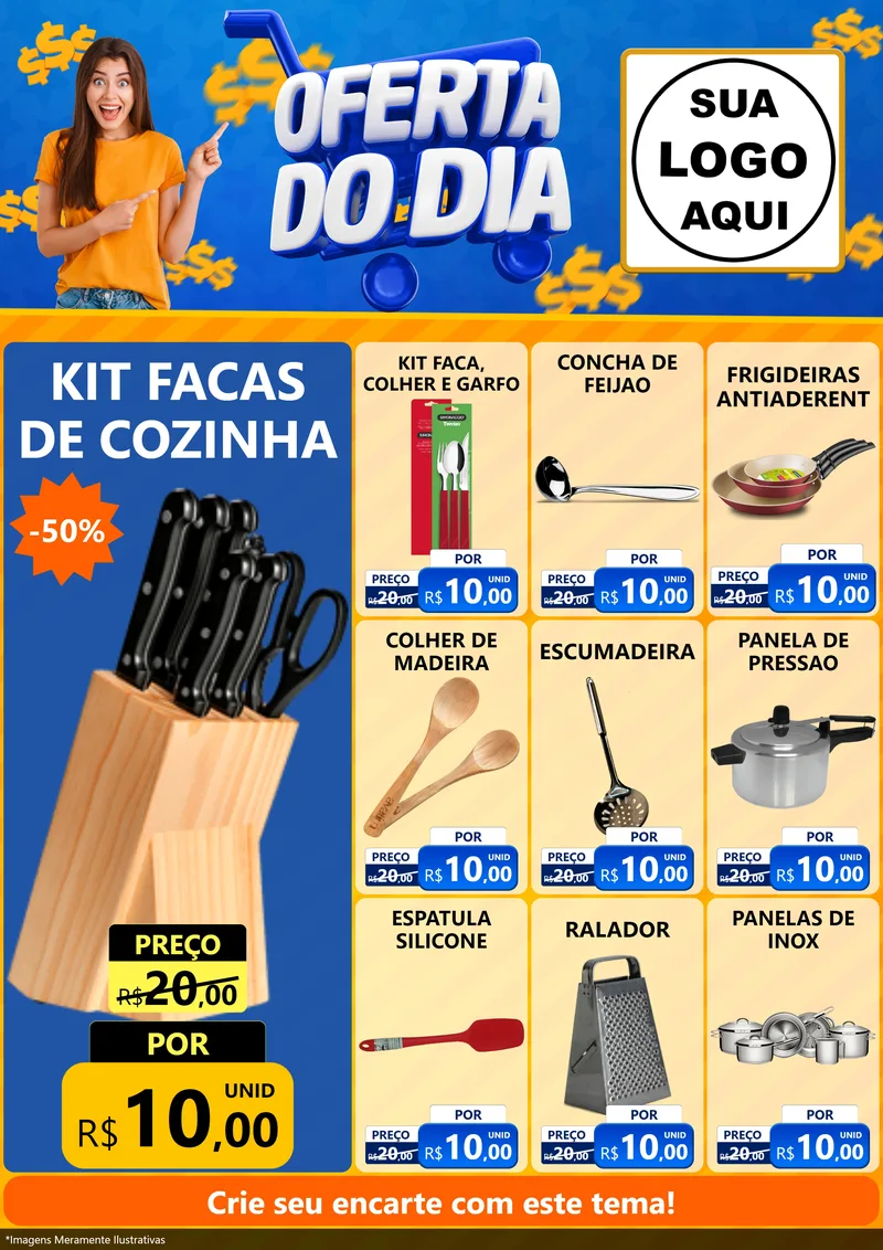 Modelo de Encarte para Encarte A4 Vertical com o tema Oferta do Dia para Utilidades Domésticas