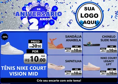 Modelo de Encarte para Encarte A4 Horizontal com o tema Promoção de Aniversário - 2 Anos para Calçados