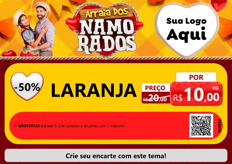 Modelo de Cartaz para Cartaz A4 Horizontal com o tema Arraiá dos Namorados para Hortifrúti