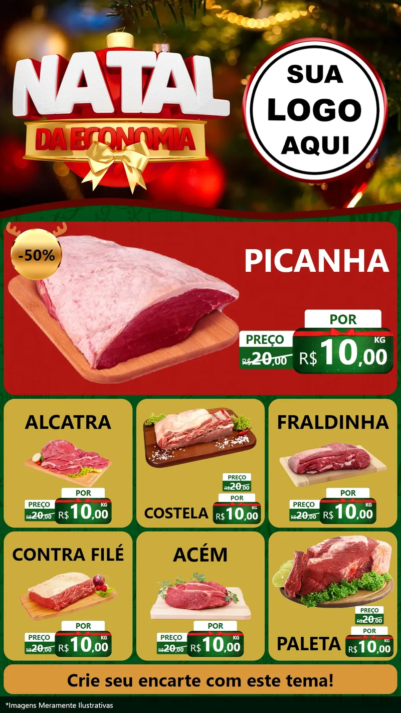 Modelo de Rede Social para Stories com o tema Natal da Economia para Açougue