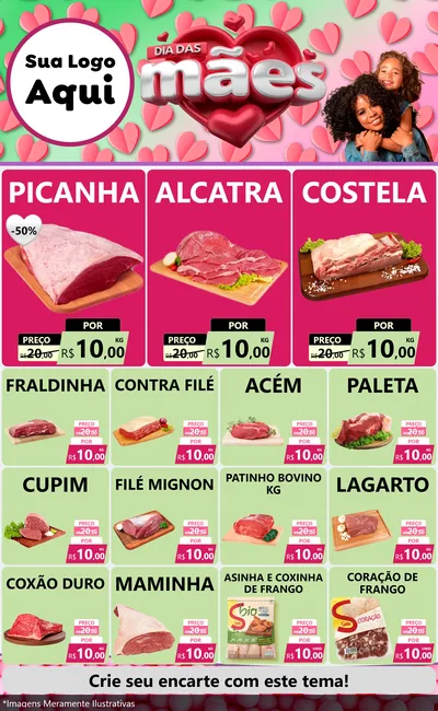 Modelo de Encarte para Encarte Grande com o tema Dia das Mães para Açougue