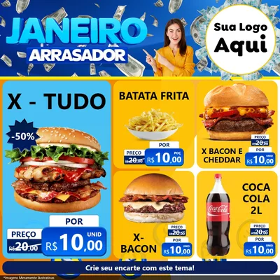 Modelo de Rede Social para Feed Facebook com o tema Janeiro Arrasador para Hamburgueria