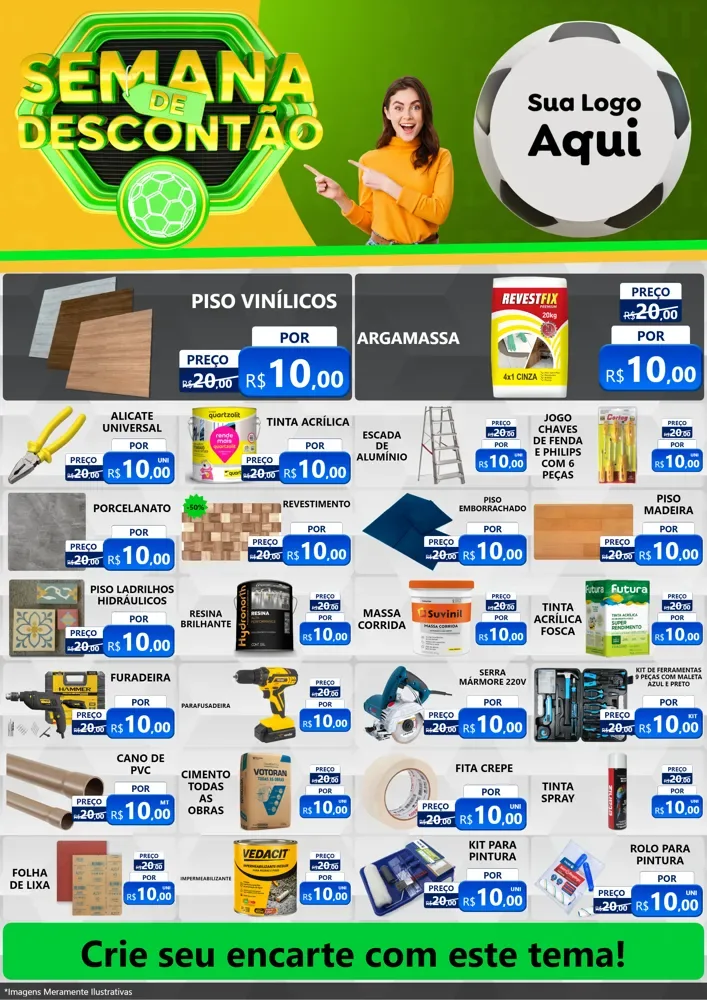 Modelo de Encarte para Encarte A4 Vertical com o tema Semana de Descontão - Copa para Material para Construção