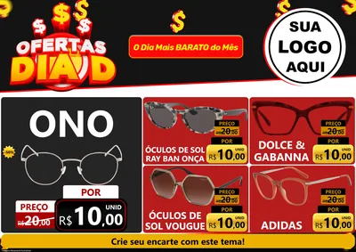 Modelo de Encarte para Encarte A4 Horizontal com o tema Ofertas Dia D para Óticas