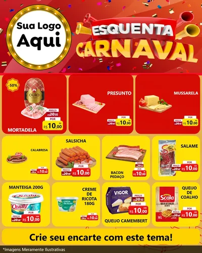 Modelo de Rede Social para Feed Instagram com o tema Esquenta Carnaval para Frios e Laticínios