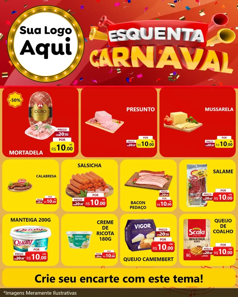 Modelo de Rede Social para Feed Instagram com o tema Esquenta Carnaval para Frios e Laticínios