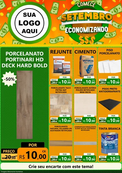 Modelo de Encarte para Encarte A4 Vertical com o tema Comece Setembro Economizando para Pisos e revestimentos