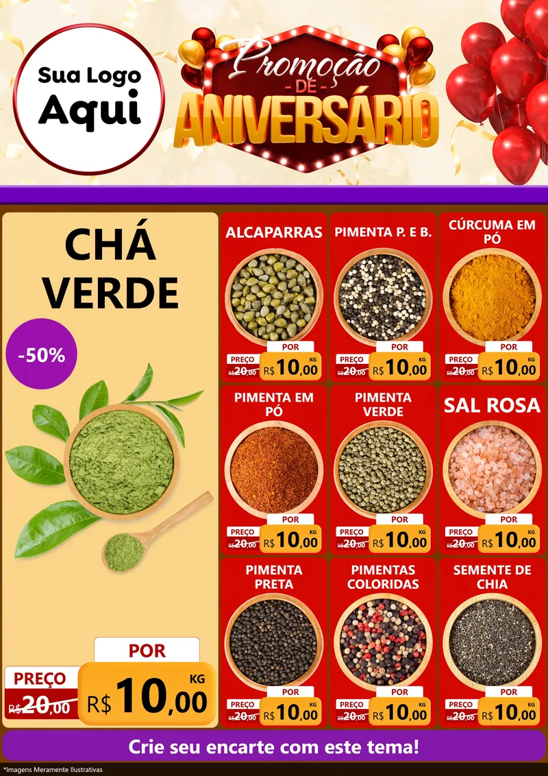 Modelo de Encarte para Encarte A4 Vertical com o tema Promoção de Aniversário para Produtos Naturais