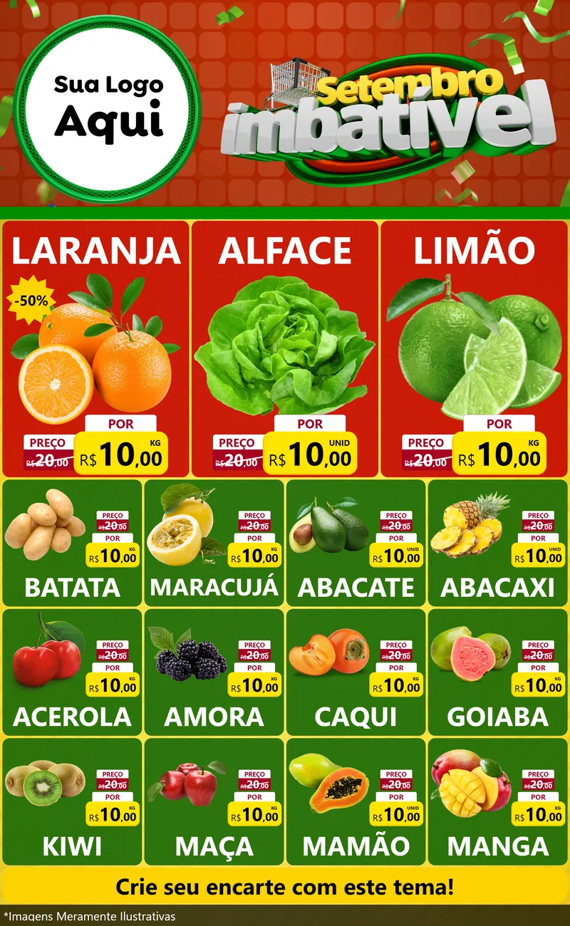 Modelo de Encarte para Encarte Grande com o tema Setembro Imbatível para Hortifrúti