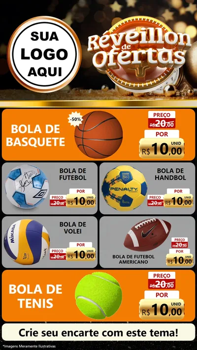 Modelo de TV para TV Vertical com o tema Réveillon de Ofertas para Artigos Esportivos