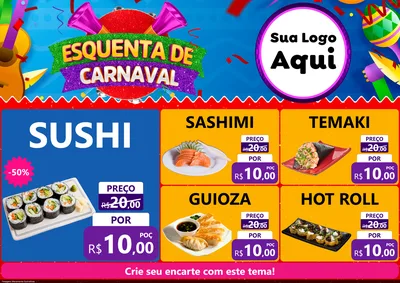 Modelo de Encarte para Encarte A4 Horizontal com o tema Esquenta de Carnaval para Comida japonesa
