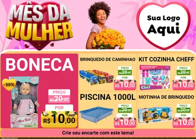 Modelo de Encarte para Encarte A4 Horizontal com o tema Mês da Mulher para Brinquedos