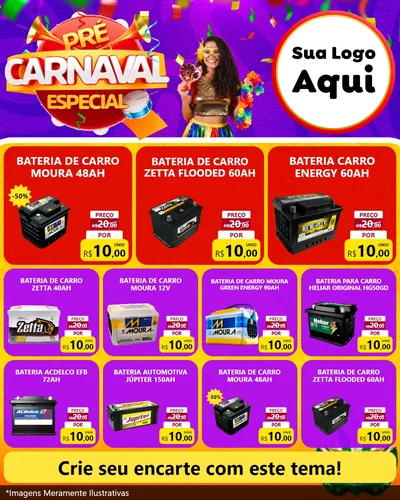 Modelo de Rede Social para Feed Instagram com o tema Pré-Carnaval Especial para Baterias Elétricas