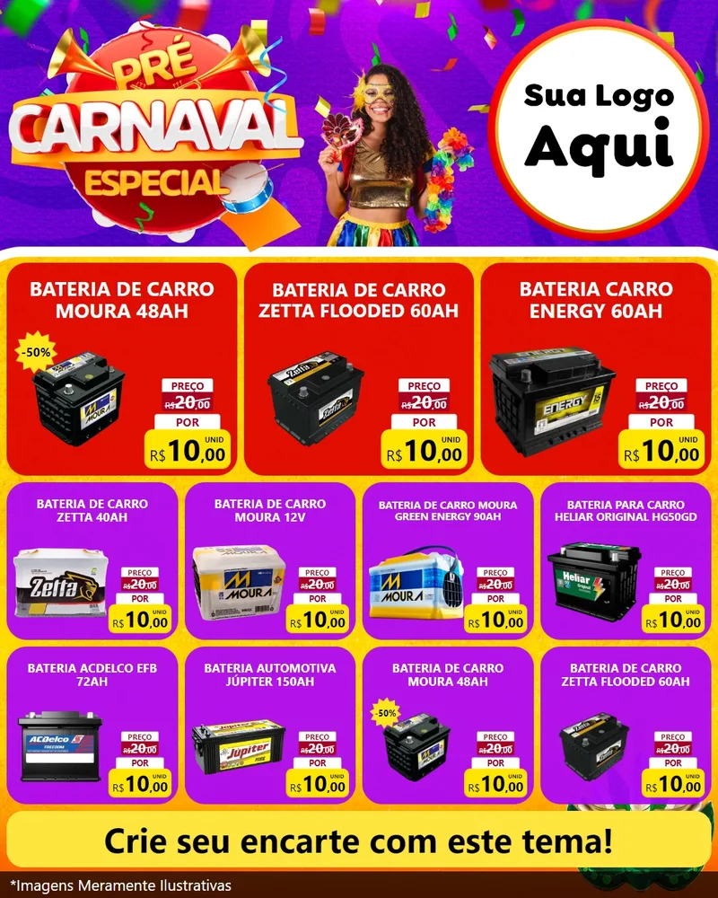Modelo de Rede Social para Feed Instagram com o tema Pré-Carnaval Especial para Baterias Elétricas