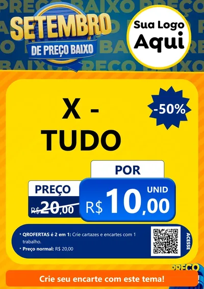 Modelo de Cartaz para Cartaz A4 Vertical com o tema Setembro De Preço Baixo para Hamburgueria