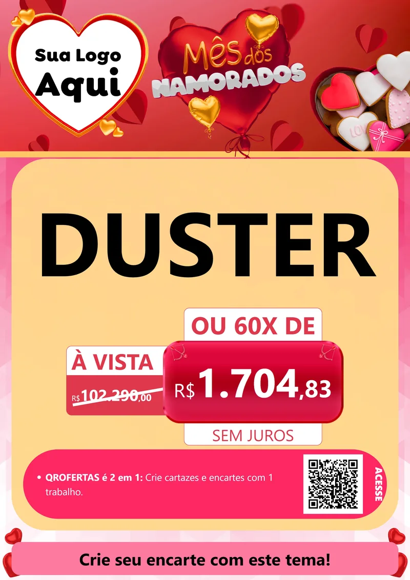 Modelo de Cartaz para Cartaz A4 Vertical com o tema Mês dos Namorados para Concessionaria de Carros