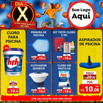 Modelo de Rede Social para Feed Facebook com o tema Dia X - O Dia Mais Barato Do Mês para Produtos para Piscina