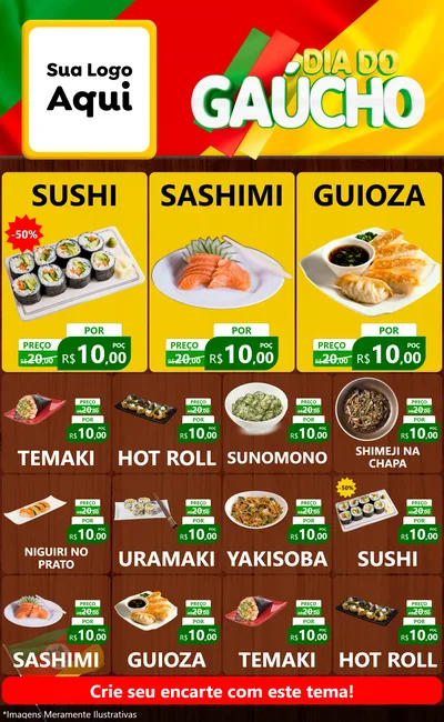 Modelo de Encarte para Encarte Grande com o tema Dia do Gaúcho para Comida japonesa