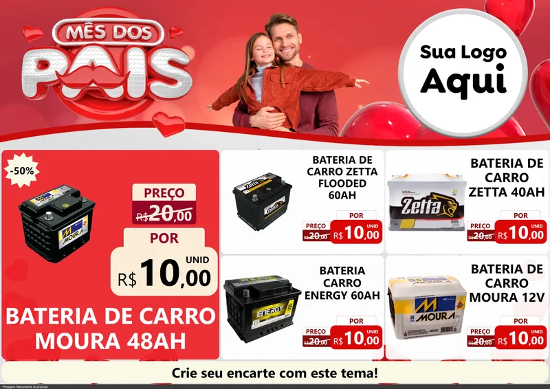 Modelo de Encarte para Encarte A4 Horizontal com o tema Mês dos Pais para Baterias Elétricas