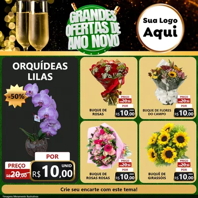 Modelo de Rede Social para Feed Facebook com o tema Grandes Ofertas de Ano Novo para Floricultura e jardim