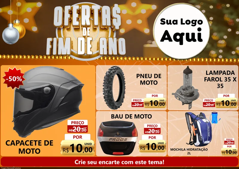 Modelo de Encarte para Encarte A4 Horizontal com o tema Ofertas de Fim de Ano para Moto peças