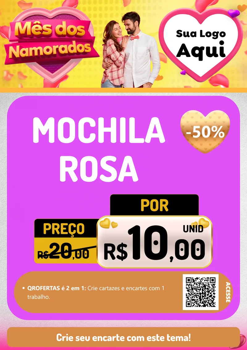 Modelo de Cartaz para Cartaz A4 Vertical com o tema Mês dos Namorados para Papelaria