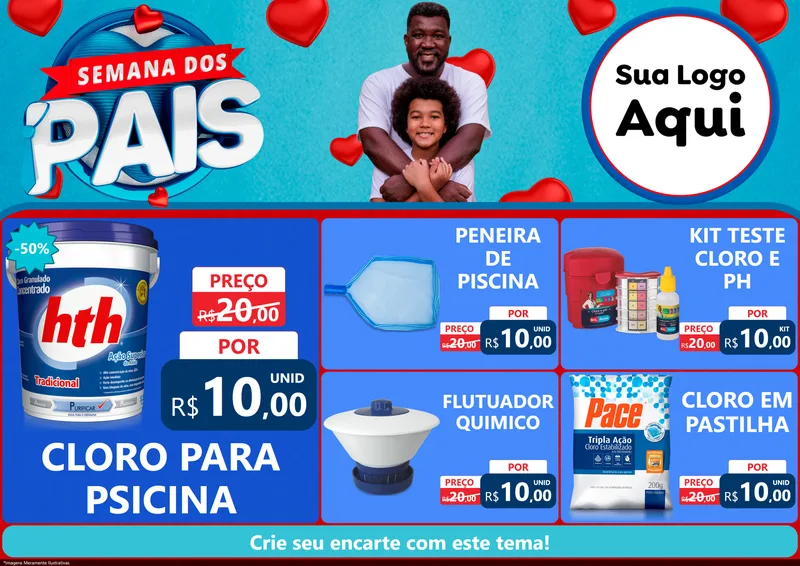 Modelo de Encarte para Encarte A4 Horizontal com o tema Semana Dos Pais para Produtos para Piscina