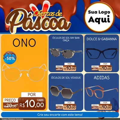 Modelo de Rede Social para Feed Facebook com o tema Ofertas de Páscoa para Óticas