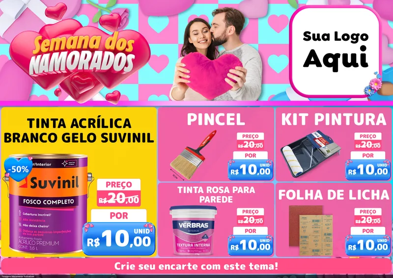 Modelo de Encarte para Encarte A4 Horizontal com o tema Semana dos Namorados para Tintas e Ferramentas