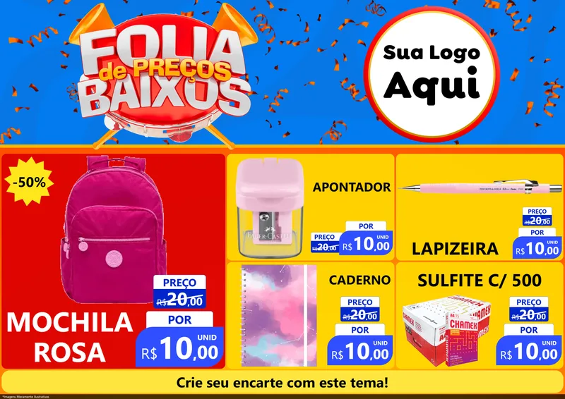 Modelo de Encarte para Encarte A4 Horizontal com o tema Folia de Preços Baixos para Papelaria