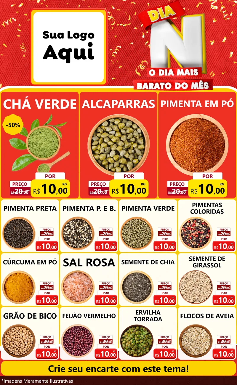 Modelo de Encarte para Encarte Grande com o tema Dia N o Dia Mais Barato do Mês para Produtos Naturais