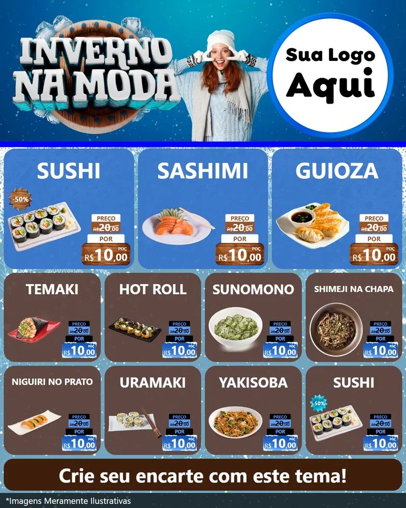 Modelo de Rede Social para Feed Instagram com o tema Inverno na Moda para Comida japonesa