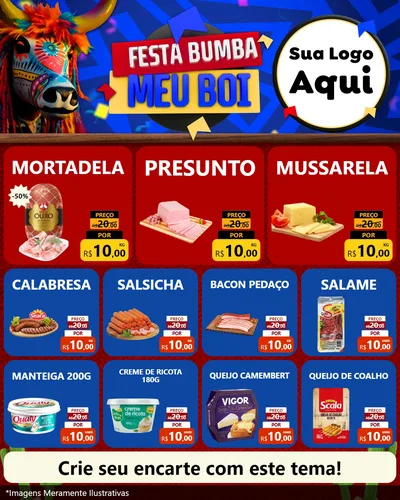 Modelo de Rede Social para Feed Instagram com o tema Festa Bumba meu Boi para Frios e Laticínios