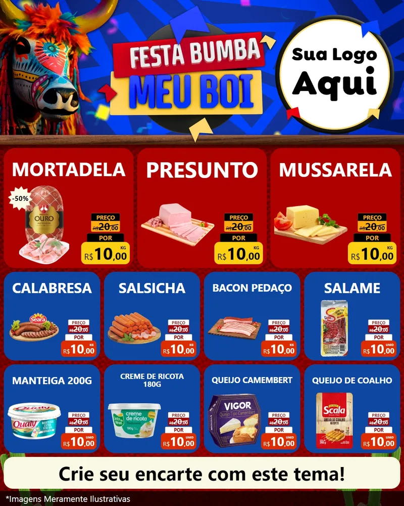 Modelo de Rede Social para Feed Instagram com o tema Festa Bumba meu Boi para Frios e Laticínios