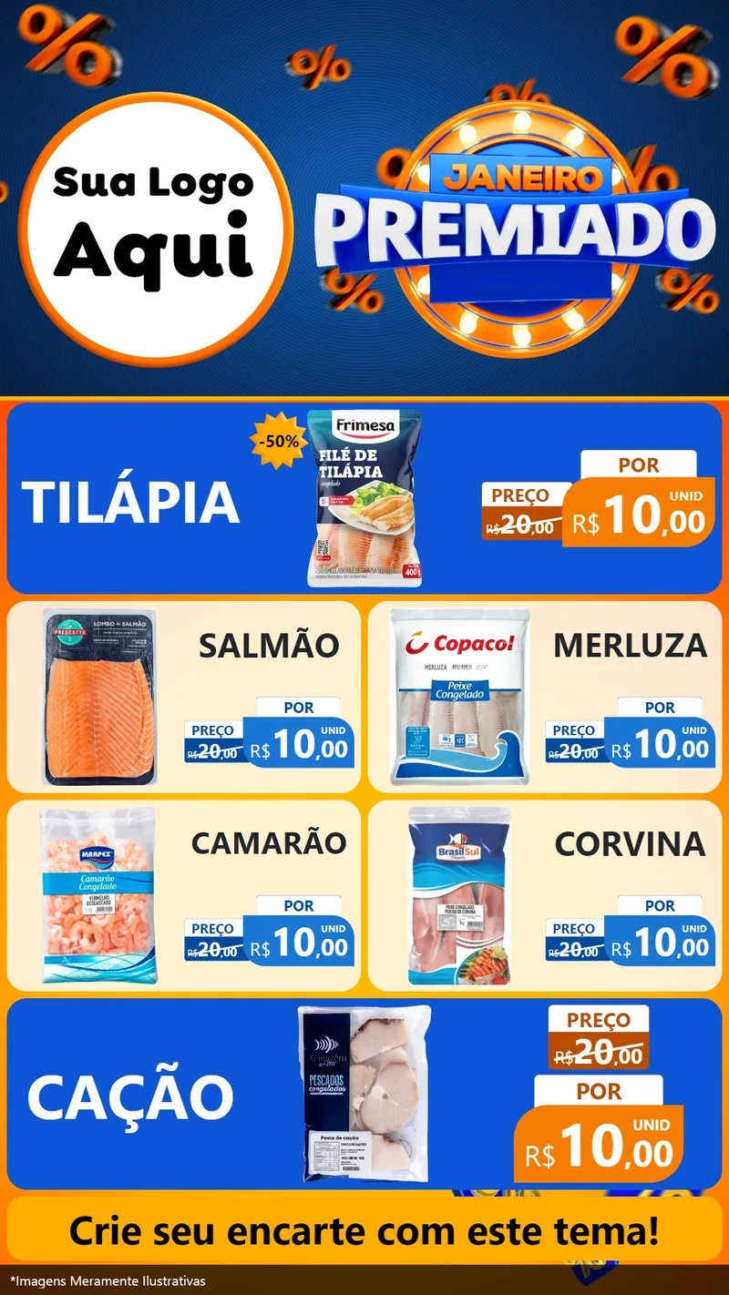Modelo de TV para TV Vertical com o tema Janeiro Premiado para Peixaria