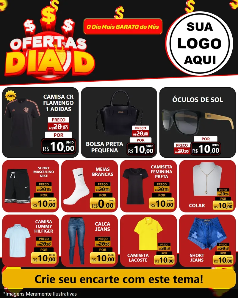 Modelo de Rede Social para Feed Instagram com o tema Ofertas Dia D para Roupas e acessórios