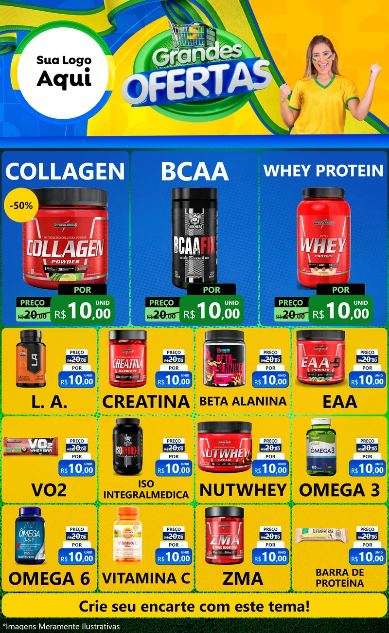 Modelo de Encarte para Encarte Grande com o tema Grandes Ofertas para Suplementos alimentares