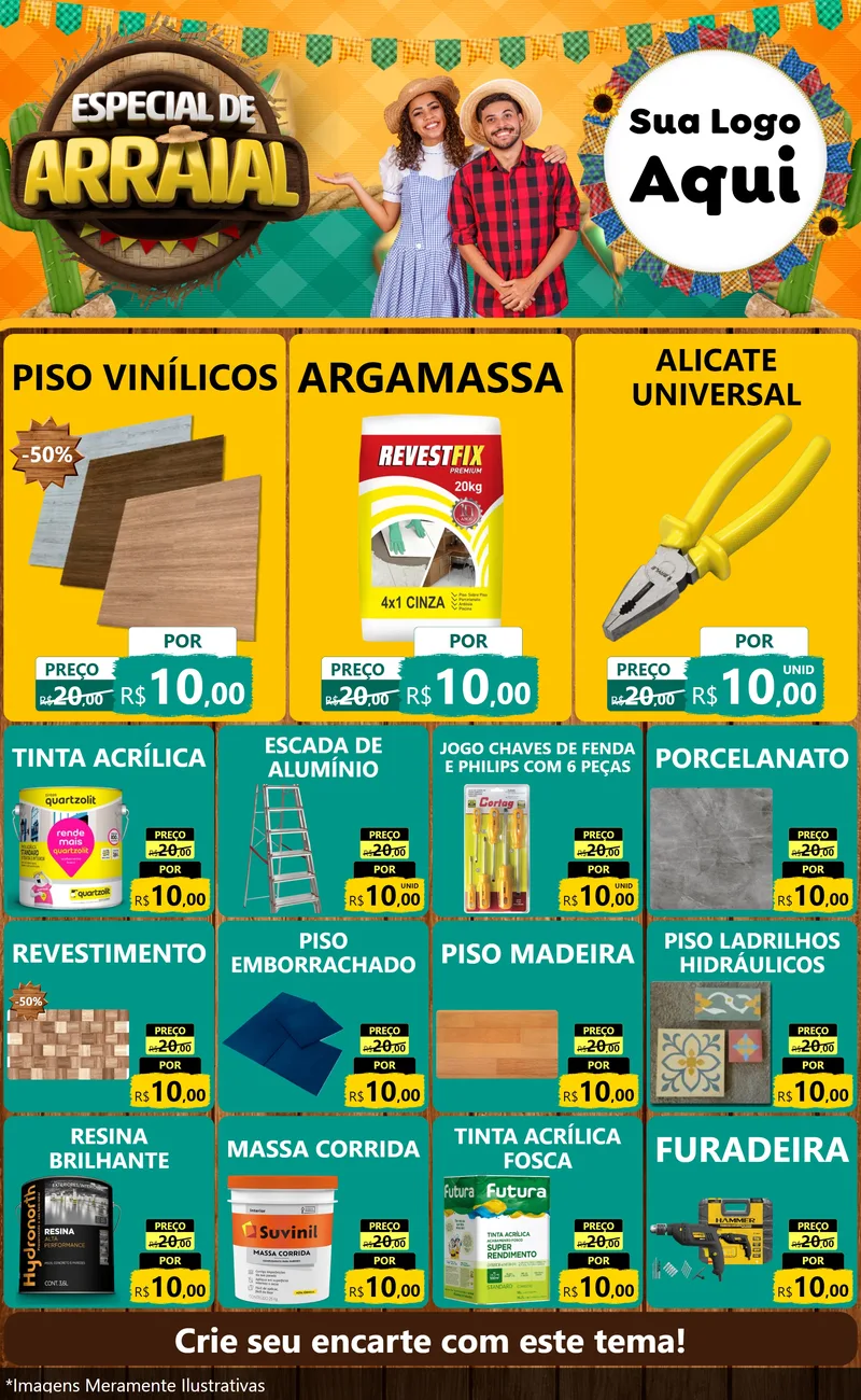 Modelo de Encarte para Encarte Grande com o tema Especial De Arraial para Material para Construção