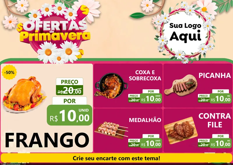 Modelo de Encarte para Encarte A4 Horizontal com o tema Ofertas de Primavera para Assados