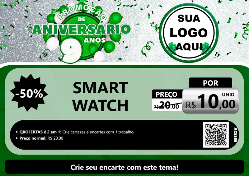 Modelo de Cartaz para Cartaz A4 Horizontal com o tema Promoção de Aniversário - 9 Anos para Informática