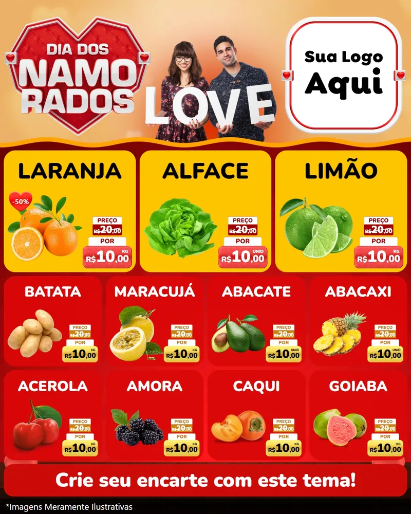 Modelo de Rede Social para Feed Instagram com o tema Dia dos Namorados para Hortifrúti